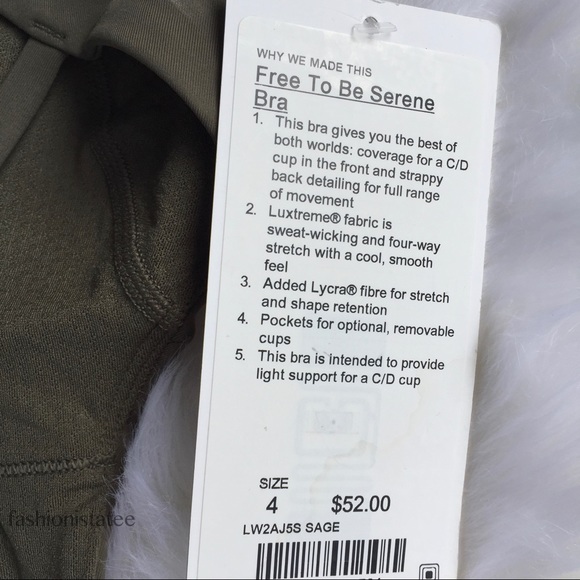 NWT SAGE GREEN LULULEMON FREE TO BE SERENE BRA - Picture 3 of 4